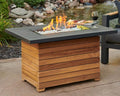 Darien 42 Inch Rectangular Teak Natural Gas Fire Pit Table in Gray by The Outdoor GreatRoom Company DAR-1224-K-NG - Bourlier's Barbecue and Fireplace