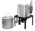 LOCO 100 qt. Pot with Strainer Propane Single Burner Seafood Boiling Kit in Stainless LCTSKSS100 - Bourlier's Barbecue and Fireplace